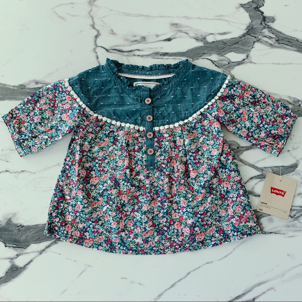 Levi’s Baby Girl Floral & Denim Button Down Top